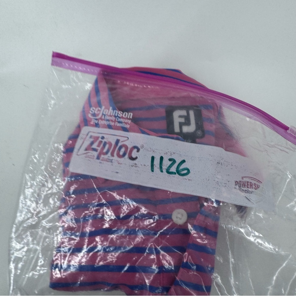FootJoy Men's Polo with Pink and Blue Stripes‎ - Picture 7 of 7